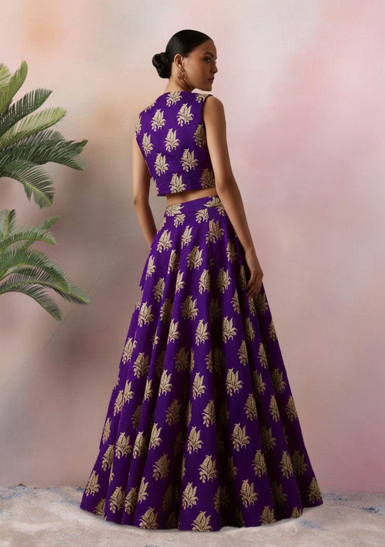 Purple Brocade Lehenga Set - Indya