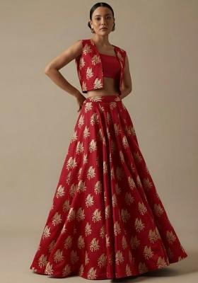 Red Brocade Lehenga Set