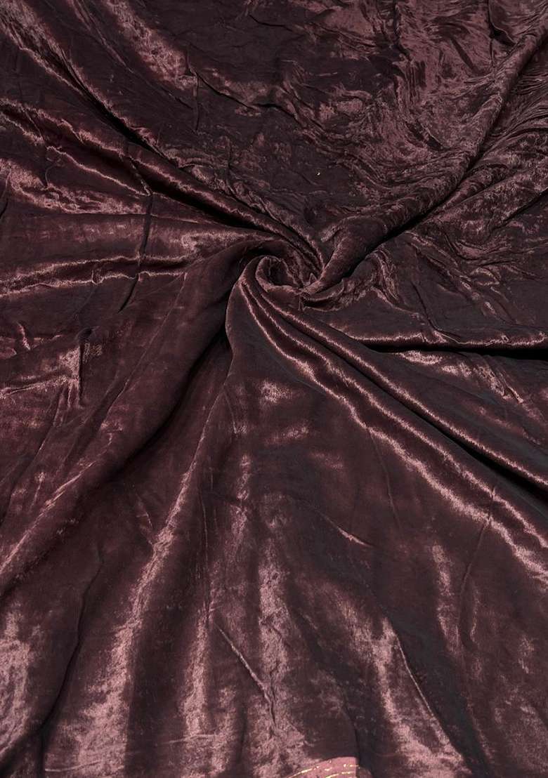 Brown Solid Velvet Lehenga Set - Indya