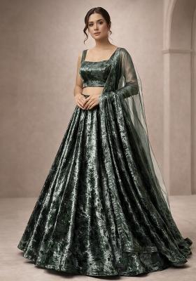 Black Solid Velvet Lehenga Set