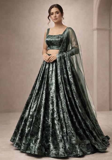 Black Solid Velvet Lehenga Set
