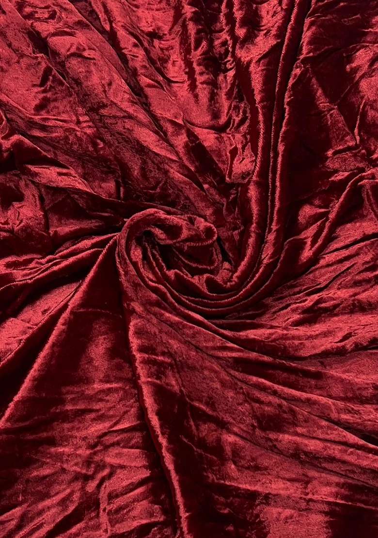 Red Solid Velvet Lehenga Set - Indya