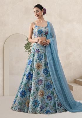 Blue Embroidered Sharara Set