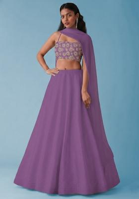 Royal Purple Embroidered Tissue Lehenga Set