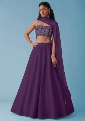 Purple Embroidered Tissue Lehenga Set