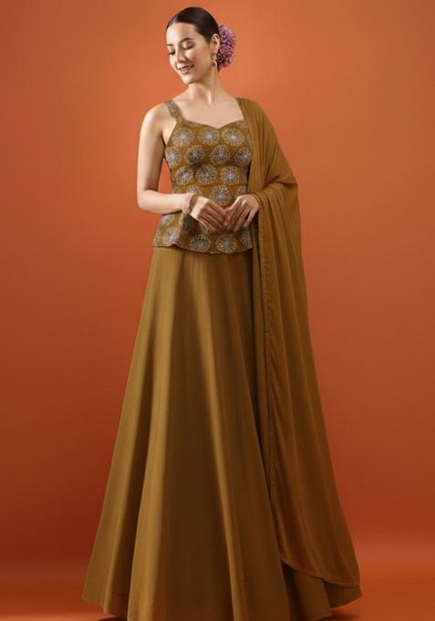 Mustard Yellow Sequin Silk Lehenga Set