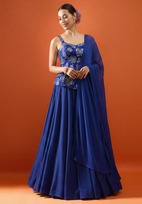 Teal Blue Sequin Silk Lehenga Set