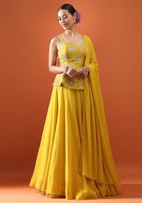 Mustard Yellow Sequin Silk Lehenga Set