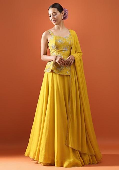 Mustard Yellow Sequin Silk Lehenga Set