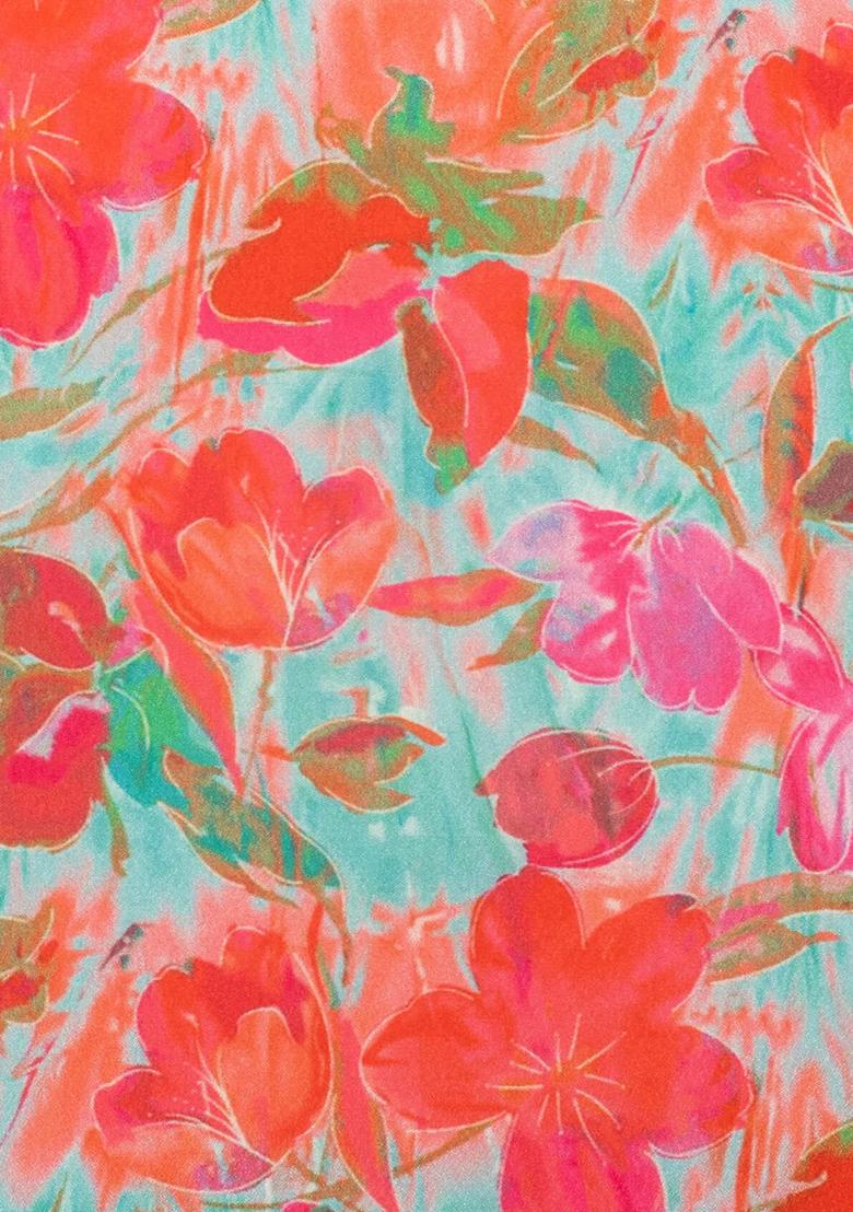 Multi Color Floral Print Crepe Lehenga Set - Indya