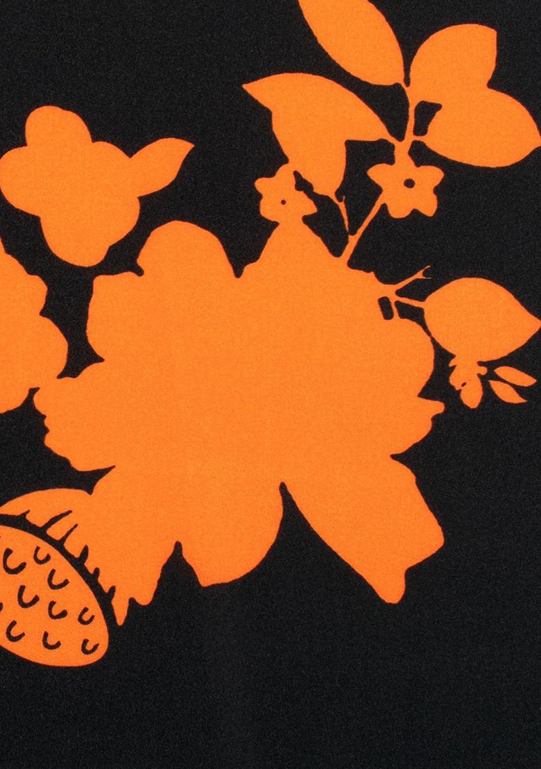 Orange Floral Print Crepe Lehenga Set - Indya