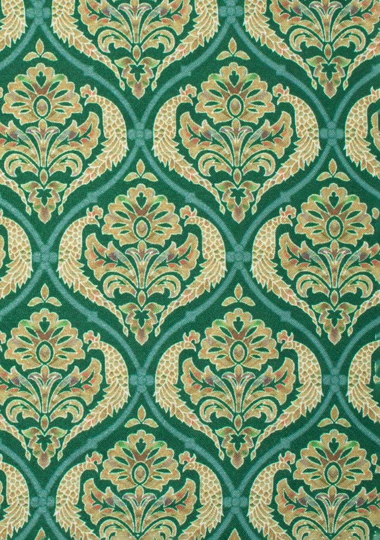 Green Floral Print Crepe Lehenga Set - Indya