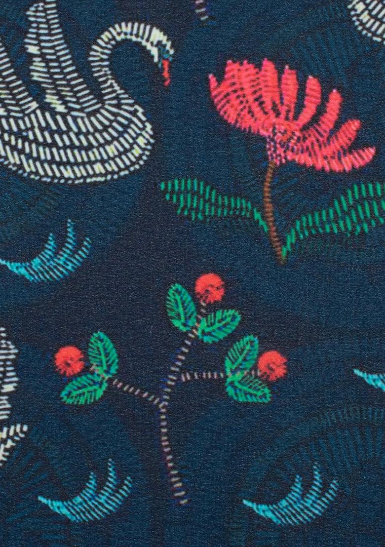 Navy Blue Figure Print Georgette Lehenga Set - Indya