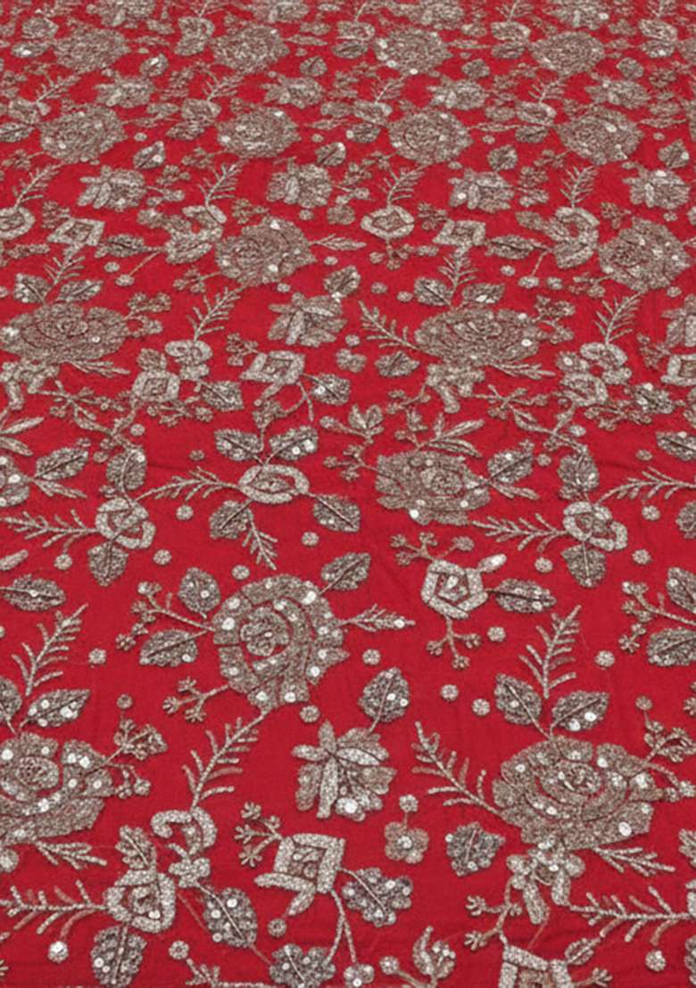 Red Embroidered Tissue Corset Blouse Lehenga Set - Indya