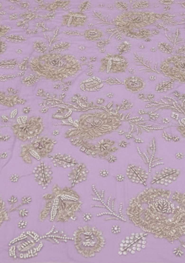 Lavender Embroidered Tissue Corset Blouse Lehenga Set - Indya