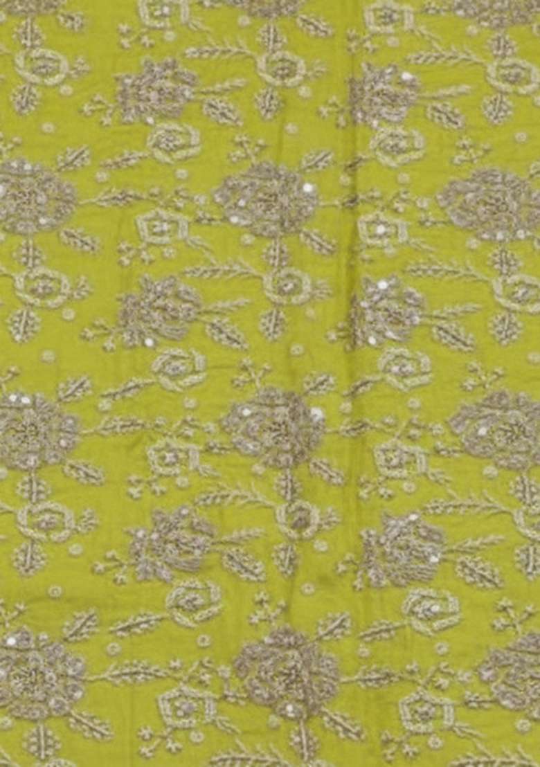Lime Green Embroidered Tissue Corset Blouse Lehenga Set - Indya