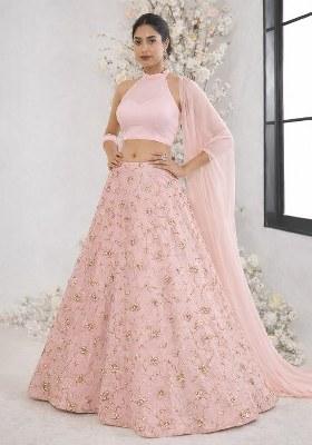 Pink Sequin Crepe Lehenga Set
