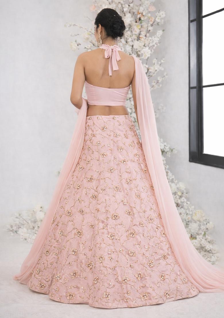Pink Sequin Crepe Lehenga Set - Indya