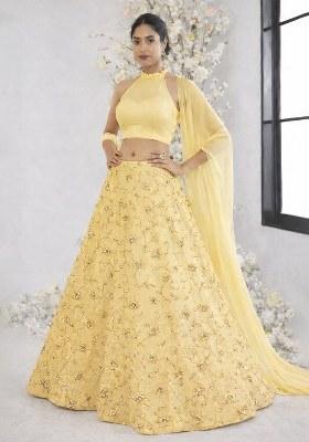 Yellow Sequin Crepe Lehenga Set