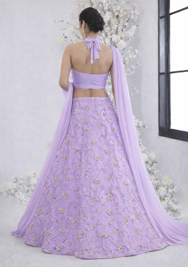 Lavender Sequin Crepe Lehenga Set - Indya