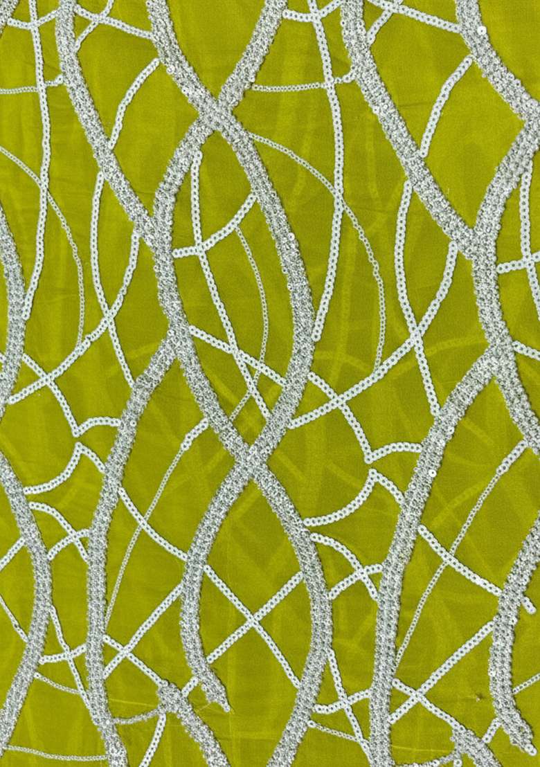 Lime Green Embroidered Georgette Lehenga Set - Indya