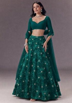Teal Green Sequin Velvet Lehenga Set