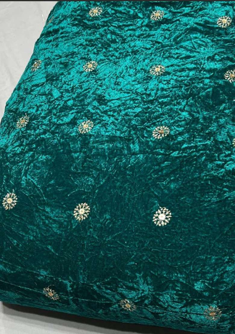 Teal Green Sequin Velvet Lehenga Set - Indya