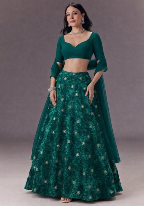 Teal Green Sequin Velvet Lehenga Set