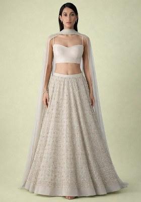 Ivory Embellished Georgette Lehenga Set
