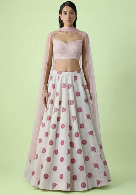 Blush Pink Embroidered Crepe Lehenga Set