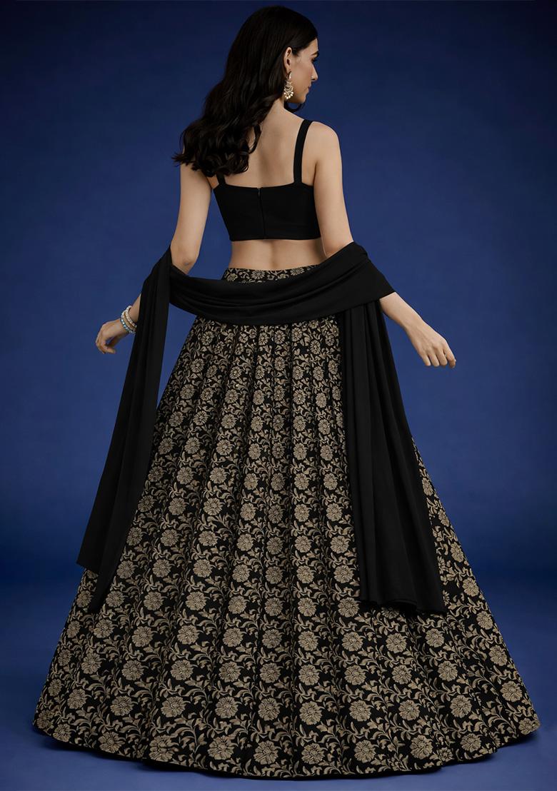 Black Silk Lehenga Set - Indya