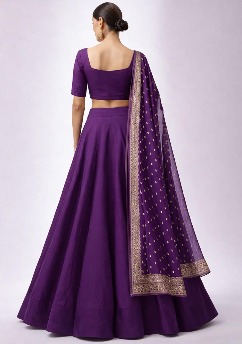 Deep Purple Chinon Lehenga Set - Indya
