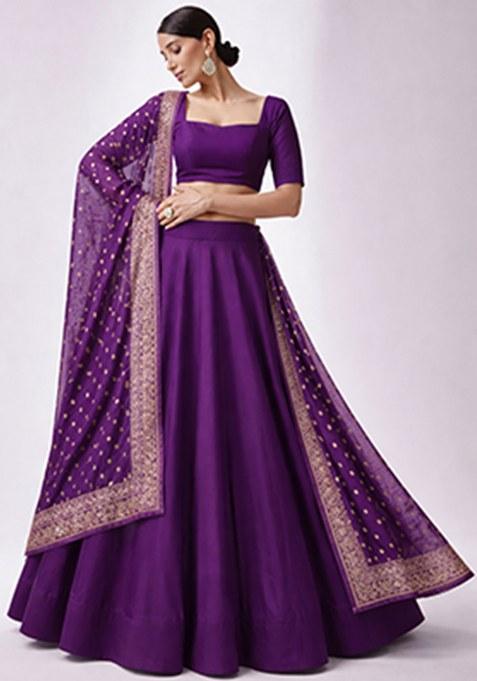 Deep Purple Chinon Lehenga Set
