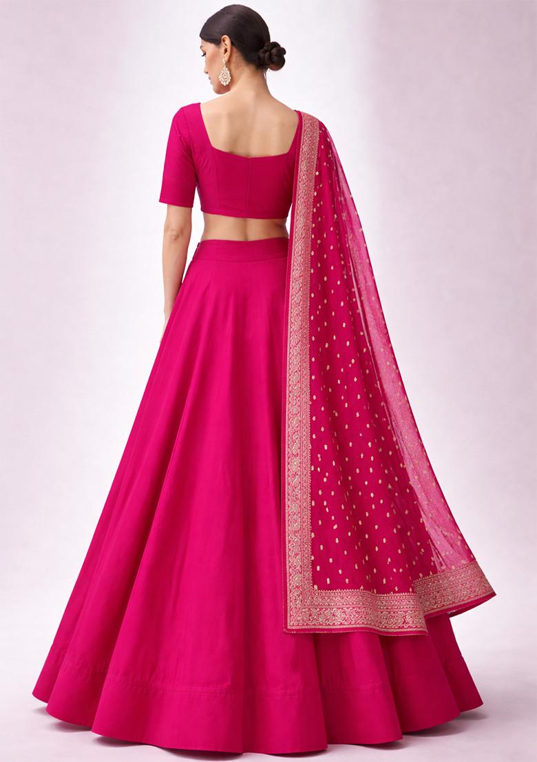 Rani Pink Chinon Lehenga Set - Indya