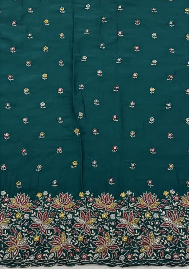 Bottle Green Embroidered Moss Lehenga Set - Indya
