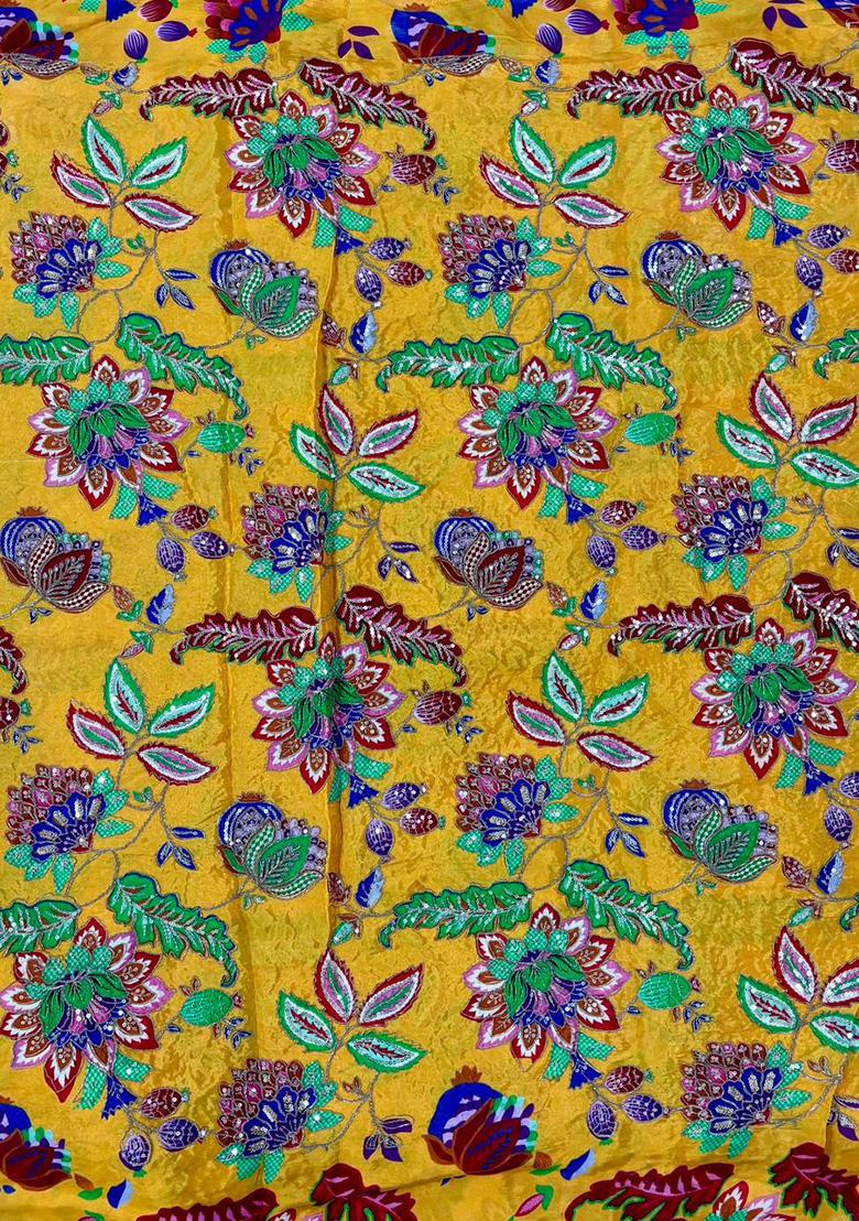 Yellow Embroidered Crepe Lehenga Set - Indya