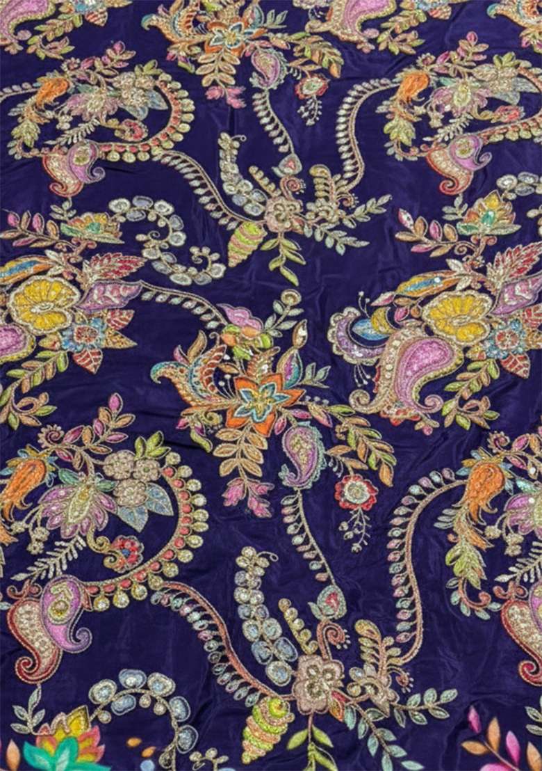 Navy Blue Embroidered Crepe Lehenga Set for Diwali and Festive Wear - Indya