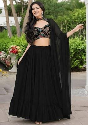 Black Embroidered Crepe Lehenga Set