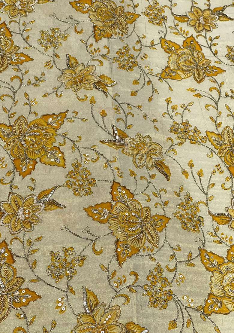 Mustard Yellow Embroidered Crepe Lehenga Set - Indya