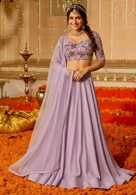 Lavender Embroidered Crepe Lehenga Set