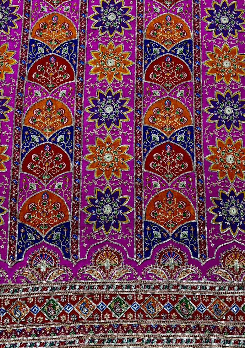 Purple Embroidered Crepe Lehenga Set - Indya