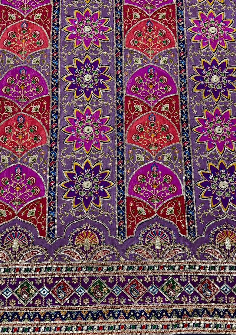 Deep Purple Embroidered Crepe Lehenga Set - Indya