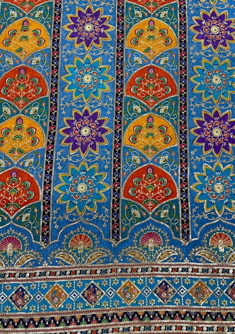 Blue Embroidered Crepe Lehenga Set - Indya