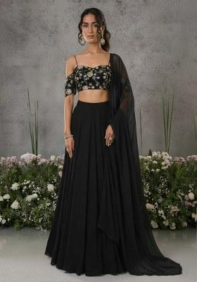 Black Embroidered Silk Lehenga Set