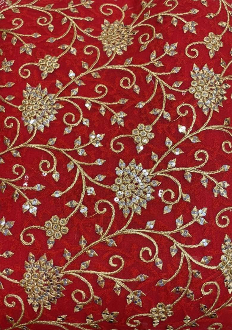 Red Embroidered Georgette Lehenga Set - Indya
