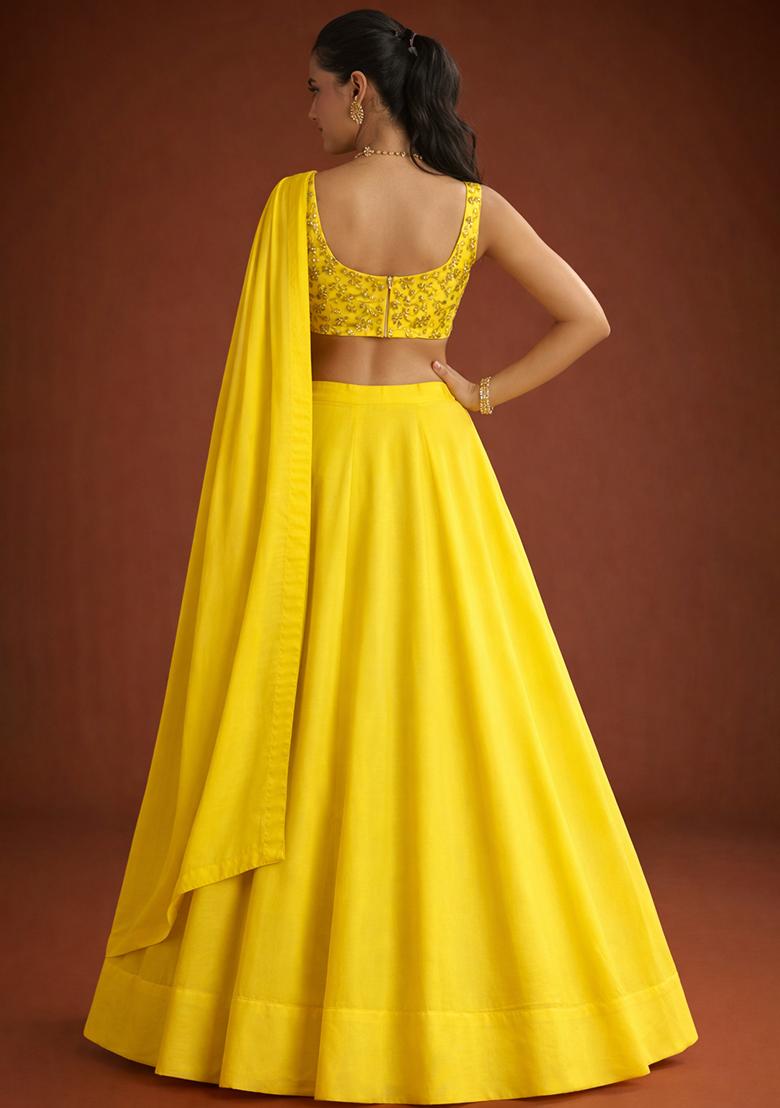 Yellow Embroidered Georgette Lehenga Set - Indya