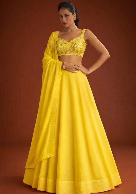 Yellow Embroidered Georgette Lehenga Set