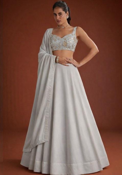 Grey Embroidered Georgette Lehenga Set