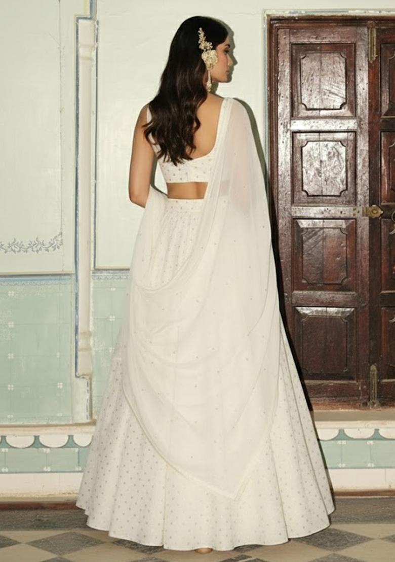 Off White Zari Tissue Lehenga Set - Indya