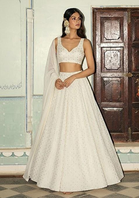 Off White Zari Tissue Lehenga Set